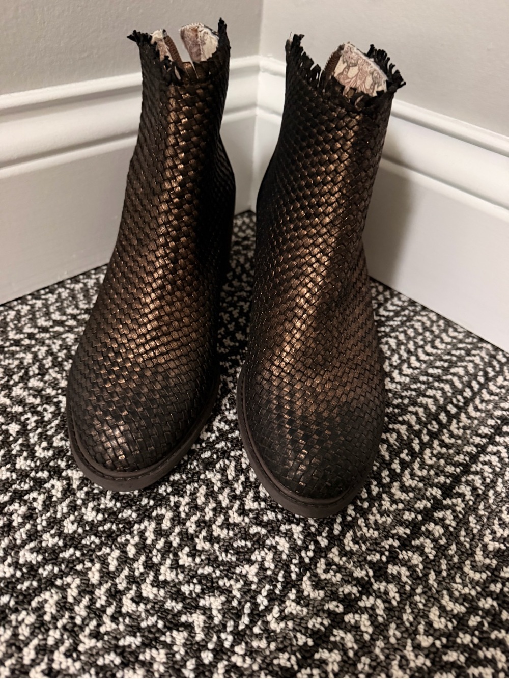 Band of Gypsies Cortez Woven Metallic Bronze Ankle Boots